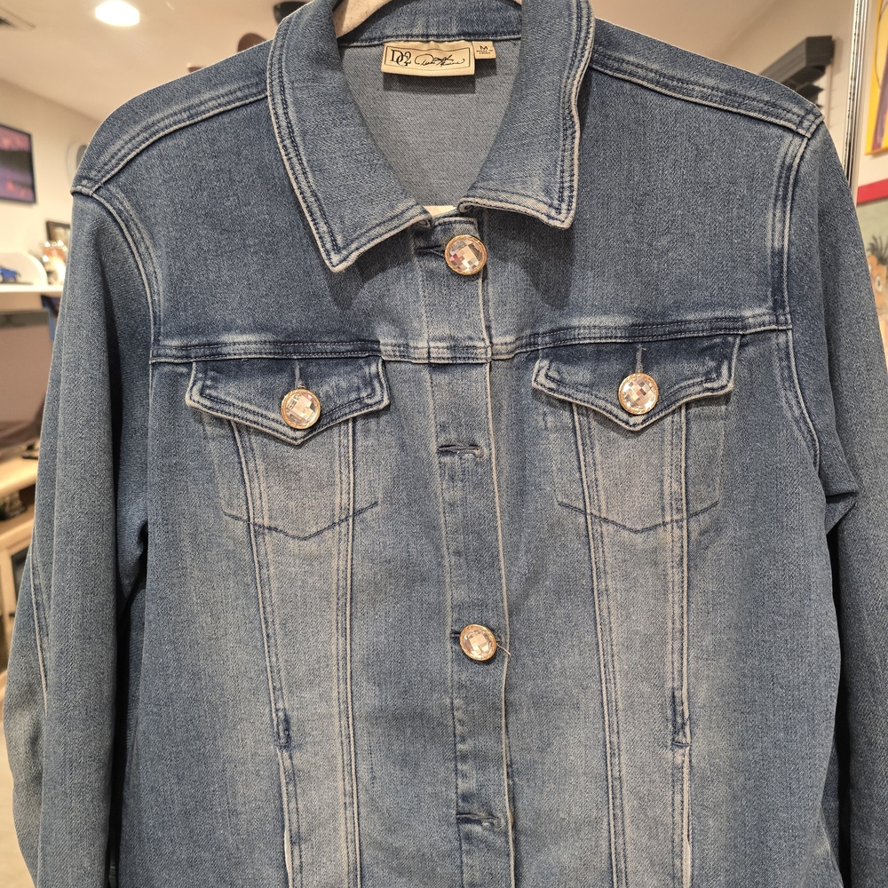 Denim Jacket with Crystal Buttons